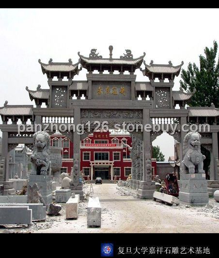 石雕牌坊牌楼，石亭塔桥、龙柱龙壁，华表、藤架廊桥、石灯雪见，栏杆石桌椅凳等园林石雕