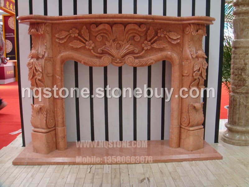 F-231进口珊瑚红大理石纯手工雕刻壁炉架ROJO ALICANTO FIREPLACE