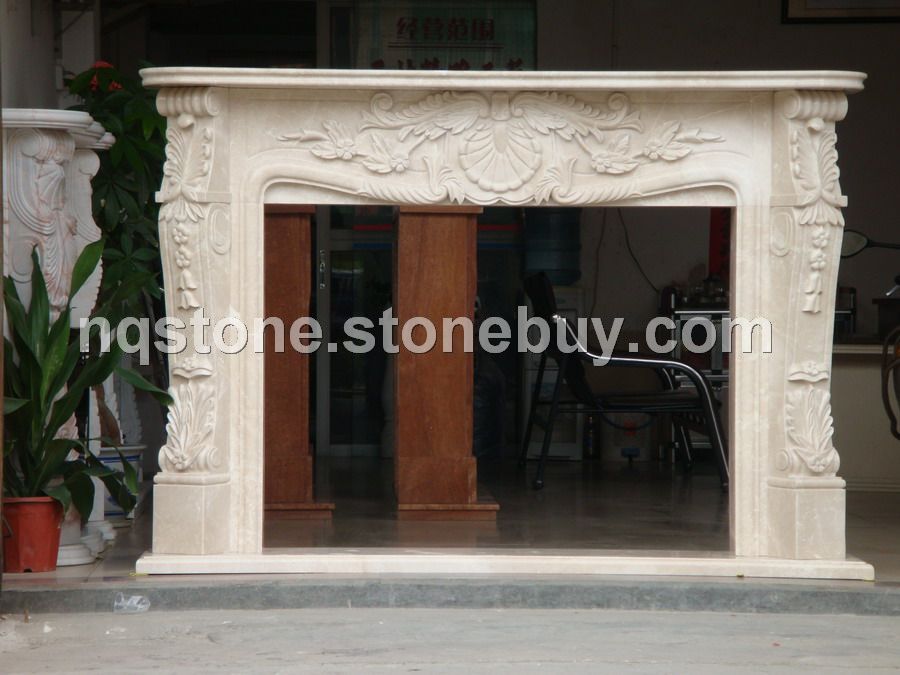F-209西班牙米黄大理石雕刻壁炉架CREAM MARFIL FIREPLACE MANTEL