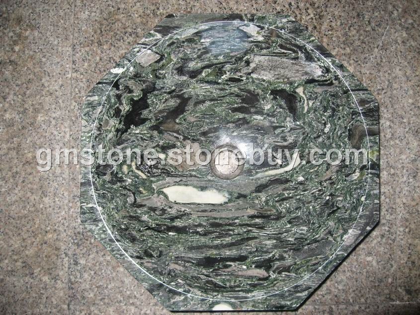 山水綠八角碗盆（正面）