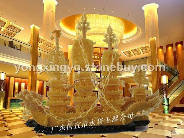深圳酒店工厂玉器摆件礼品 2米黄玉一帆风顺龙船