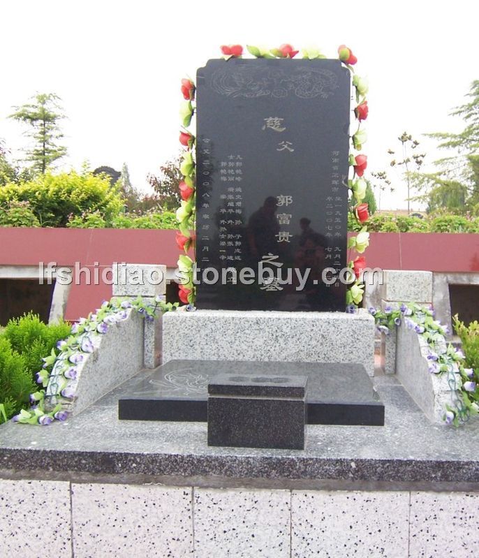 中国蓝花岗岩石刻墓碑，石雕墓碑，黑色大理石墓碑，中国蓝墓碑