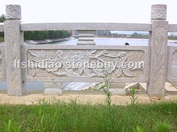 五莲红花岗岩浮雕栏杆，花草浮雕，动物人物浮雕