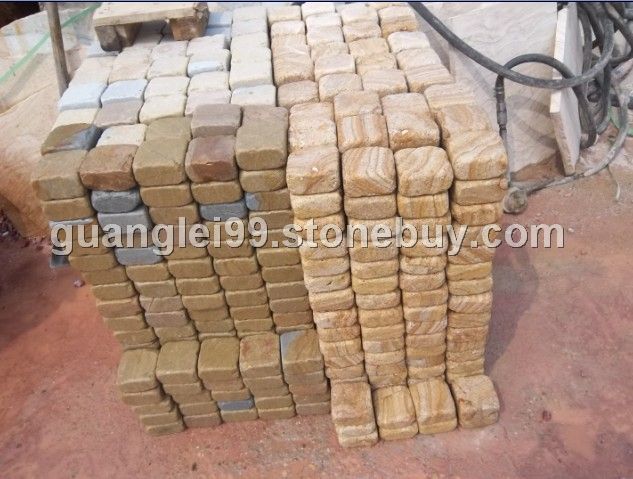 双色黄木纹机滚小块石