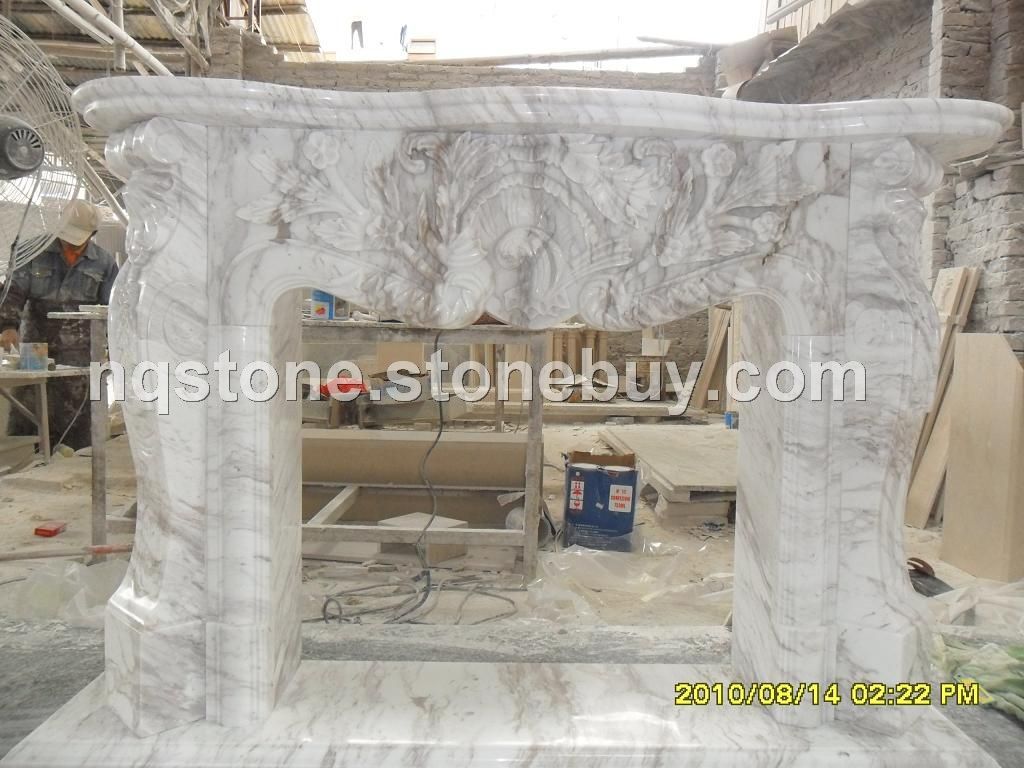 F-144希腊进口白色大理石雕刻壁炉架FIREPLACE
