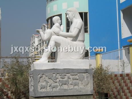石雕母子乐、石雕三人行、石雕学生像、石雕师生乐、
