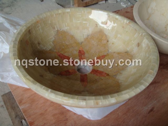 B-046出口希臘天然玉石馬賽克洗手盆SINK