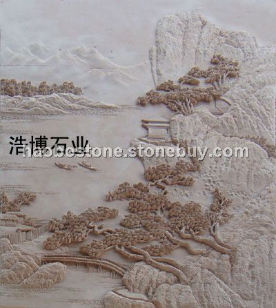 沙巖雕刻　浮雕　石雕　牌匾　山水雕刻