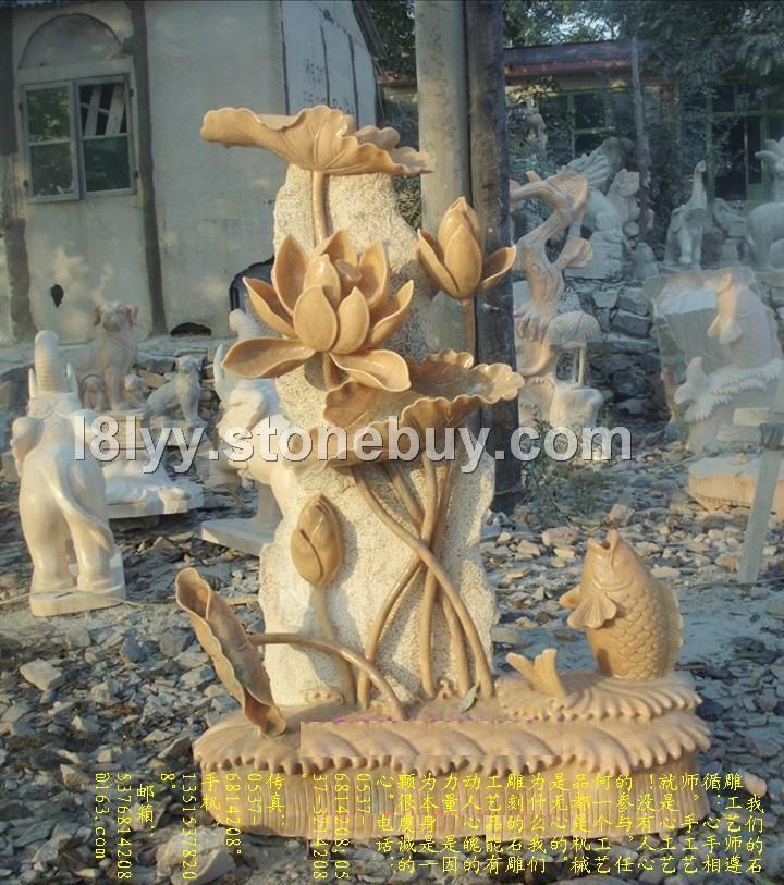 石雕莲花 石雕荷花 石雕鱼 石雕连年有余 鲤鱼戏水 石雕鱼瑞兽动物