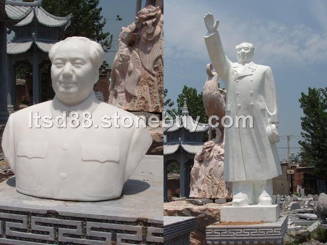 汉白玉石雕毛主席，石雕毛主席半身像，石雕站像，石雕伟人雕像