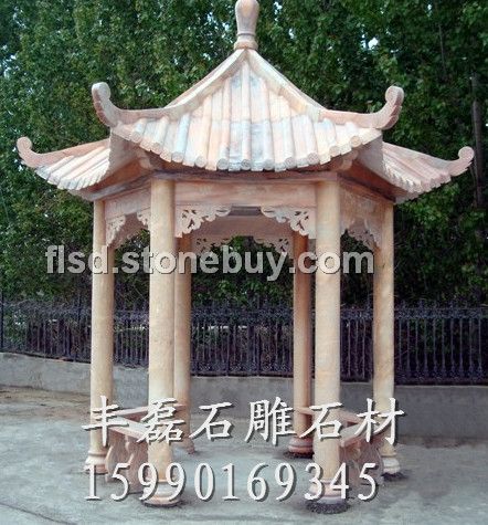 晚霞红六角凉亭