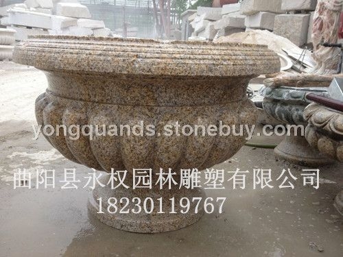 山东黄锈石石雕花盆