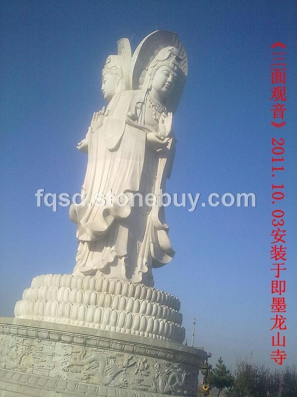 富侨石雕工程案例、三面观音、石雕三面观音、石雕三面观音富侨设计制作、三面观音富侨石雕制作