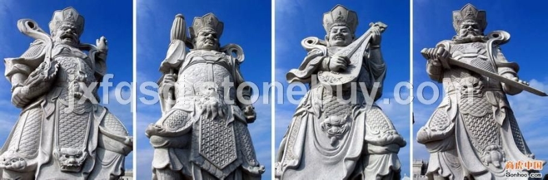 四大天王石雕、栏杆浮雕、寺院浮雕、佛塔