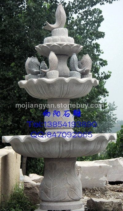 五蓮紅石雕噴泉、九魚(yú)石雕噴泉、石雕九魚(yú)噴泉水缽