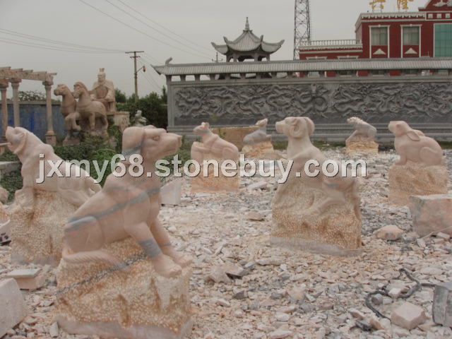 属相石雕,嘉祥石雕12生肖柱,十二生肖石雕生肖动物石雕城市雕塑