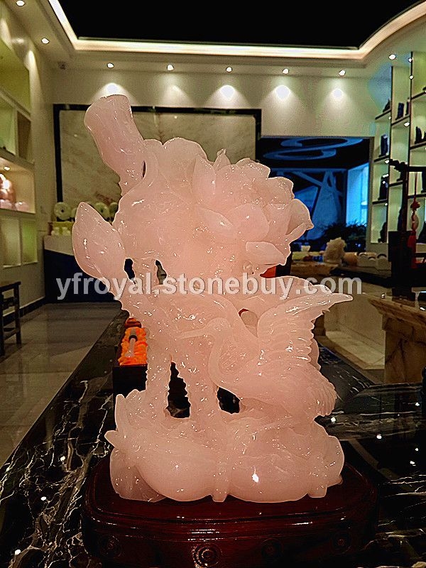玉石工藝品-玉石雕件-粉紫玉雕件一鷺連科