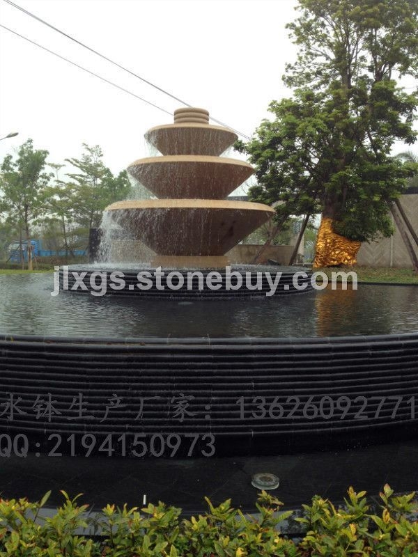 黄锈石跌水波 喷水水钵 水钵喷泉