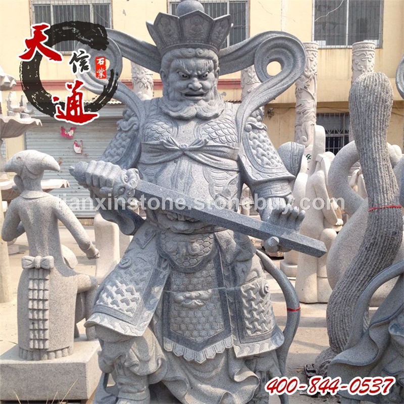 石雕四大天王-南方增长天王，四大天王雕塑，石雕佛像，天王像
