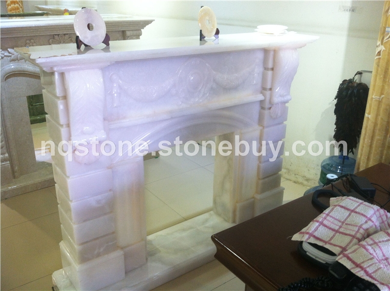F-247天然白玉石雕刻壁爐WHITE ONYX FIREPLACE MANTEL