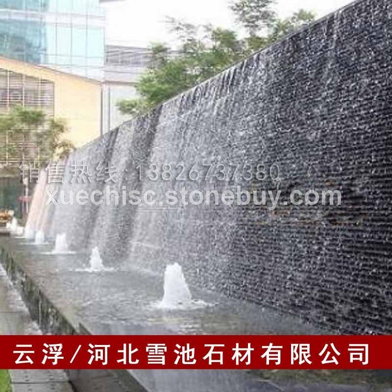 山西黑火烧石拉丝景观流水墙 山西黑水景墙