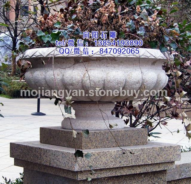 石雕花盆、石雕花钵、黄锈石花盆、黄金麻花盆、大理石花盆、别墅景观花钵、园林石材花盆、石材雕刻花盆