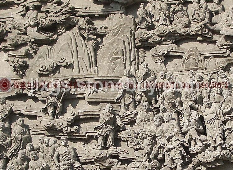 石雕画壁 罗汉故事浮雕壁画 人物故事浮雕