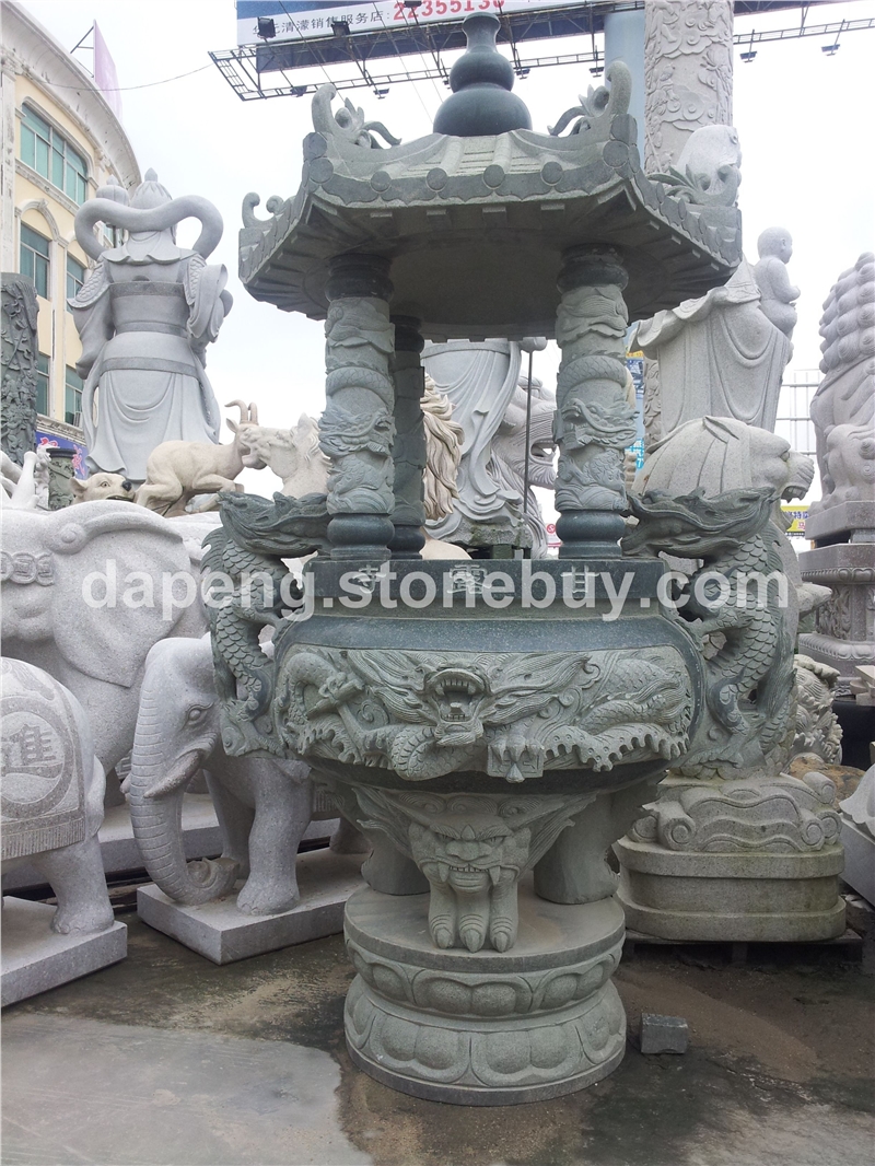 福建石材雕刻 石雕香炉 寺庙双龙青石香炉