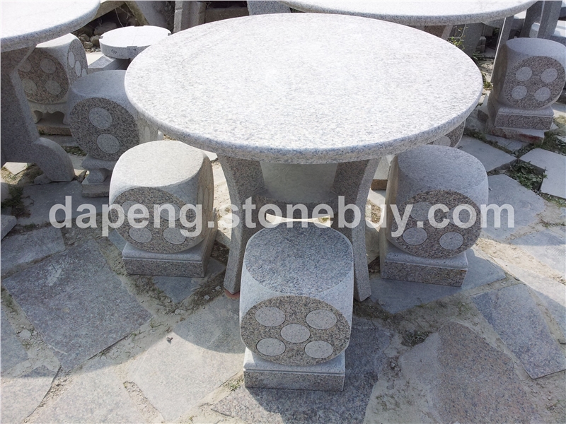 供應(yīng)現(xiàn)貨花崗巖石雕桌椅 室內(nèi)戶外石桌 石凳家用圓桌