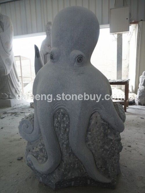 石雕乌贼 水景动物雕刻 惠安石雕厂