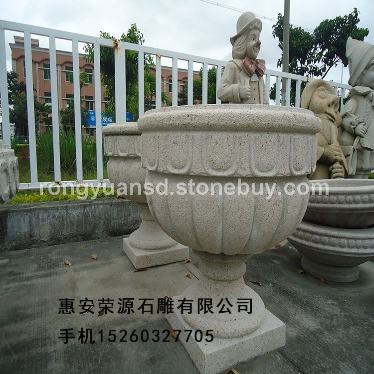 订做石花钵批发/酒店花盆/园林花钵/黄锈石花钵