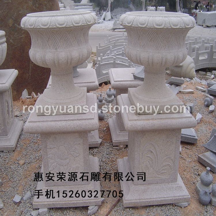 订做石花钵/景观花盆/黄锈石花钵/石刻花盆