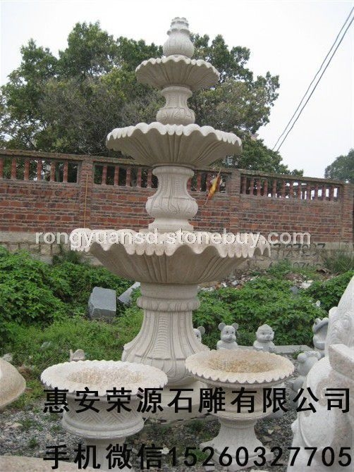 批發 黃銹石噴泉 石雕噴水池園林雕刻，動物 人物石雕 噴水池 花缽欄桿 花崗巖石材雕塑