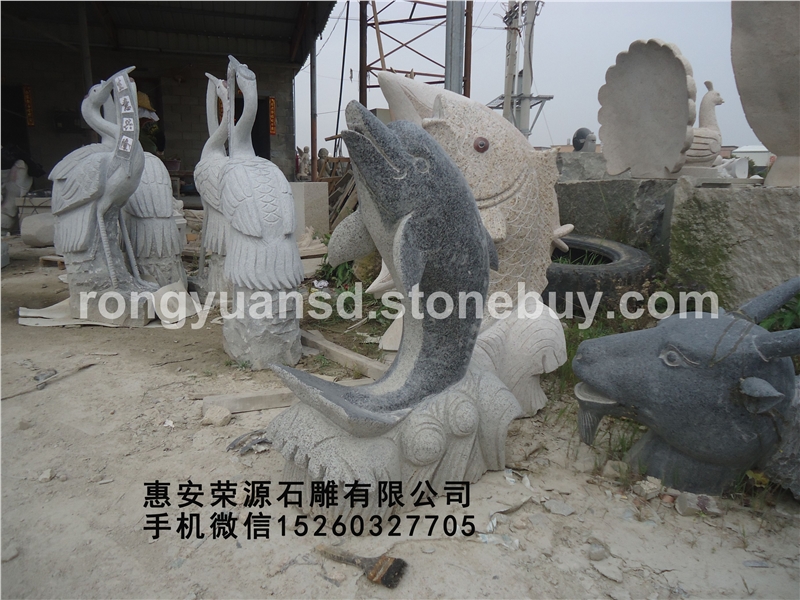 订做石雕喷水鱼 水动物雕塑 花岗岩石材动物雕塑033