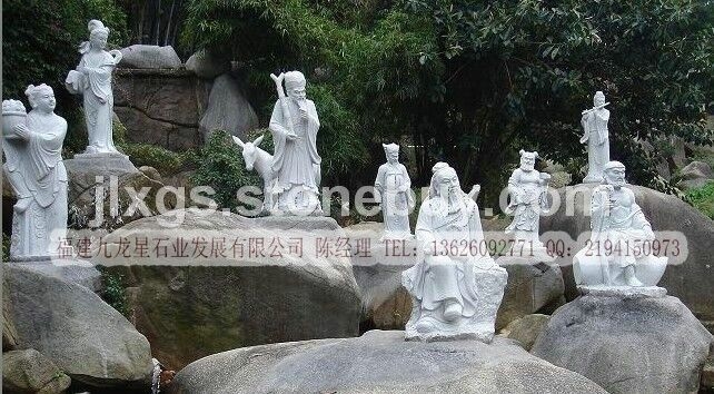 石雕八仙过海 汉白玉神话传说人物八仙石雕 厂家直销