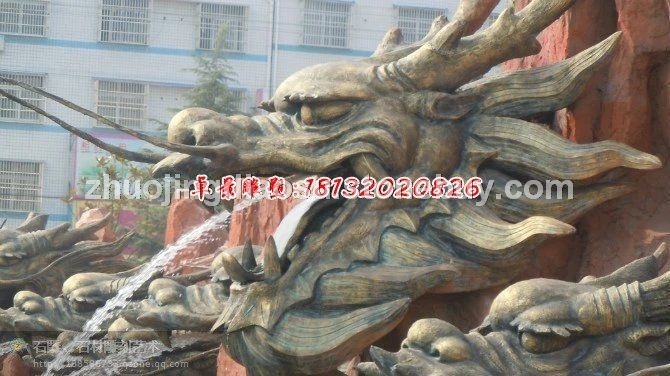 龙头喷泉石雕，晚霞红龙头喷泉石雕
