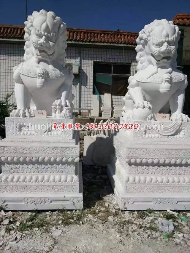 石头狮子雕塑，汉白玉狮子雕塑