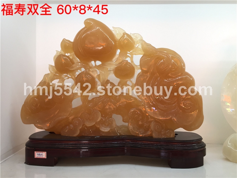 天然玛瑙玉福寿如意玉雕摆件