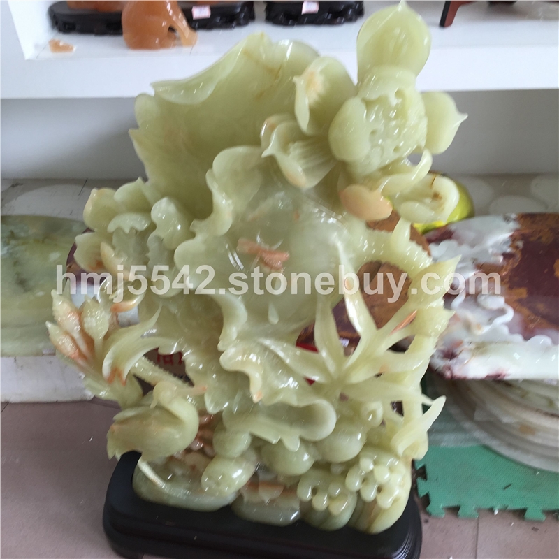 天然阿富汗青玉一鹭连科玉雕摆件