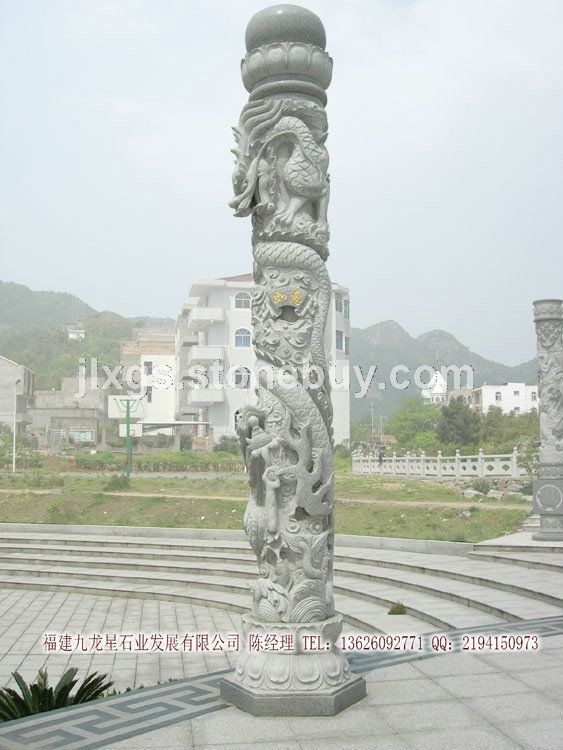 花崗巖石頭龍柱 旅游景區(qū)文化柱 中華文化雕刻