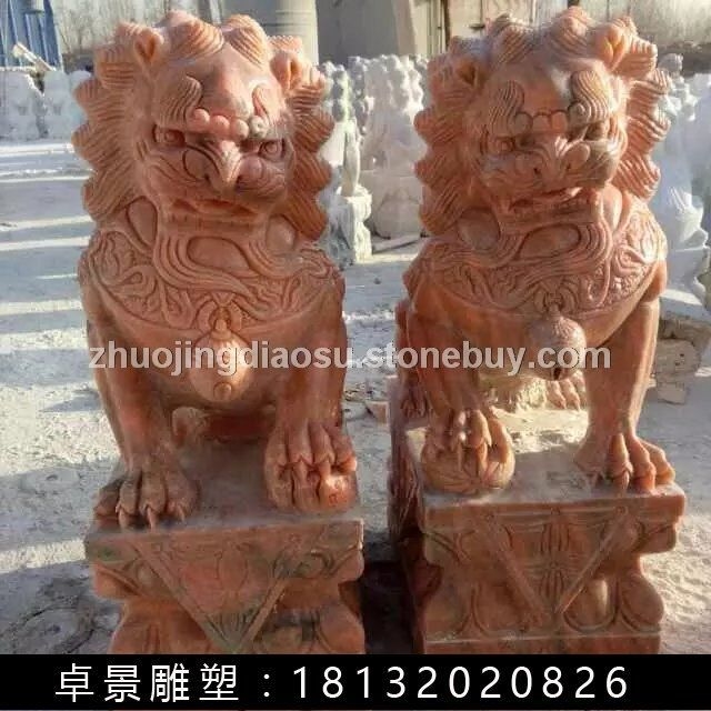 北京狮石雕，晚霞红北京狮雕塑
