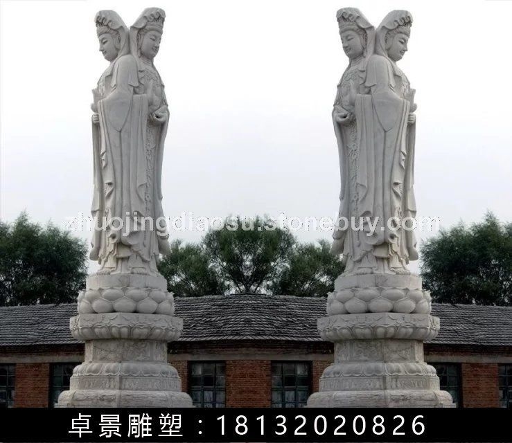 观音菩萨石雕，三面观音菩萨雕塑