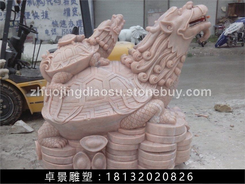 龙龟石雕，晚霞红龙龟雕塑