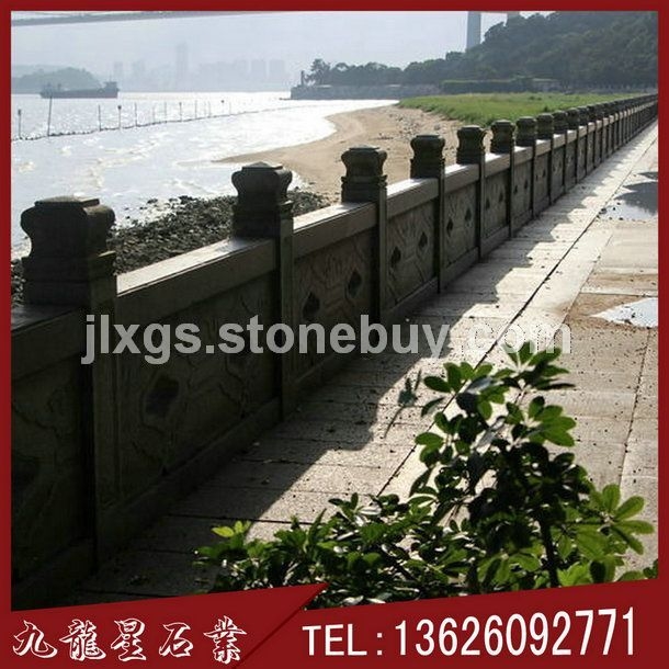 黄锈石栏杆 中式石栏杆 岸边石雕栏杆