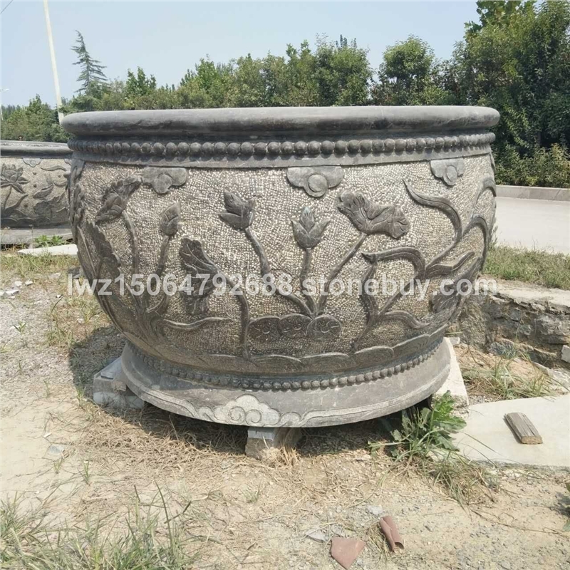 仿古石雕鱼缸  石雕花盆 青石鱼缸