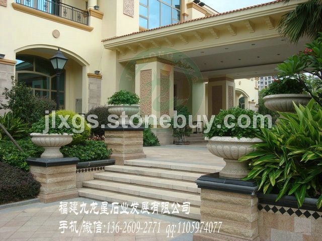 黄锈石花钵 福建花钵定做 房产工程花钵
