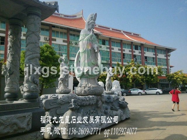 石雕观音厂家 花岗岩观音佛像 寺庙石雕观音