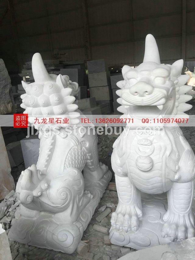 汉白玉独角兽 石雕独角兽 石雕异兽定做厂家