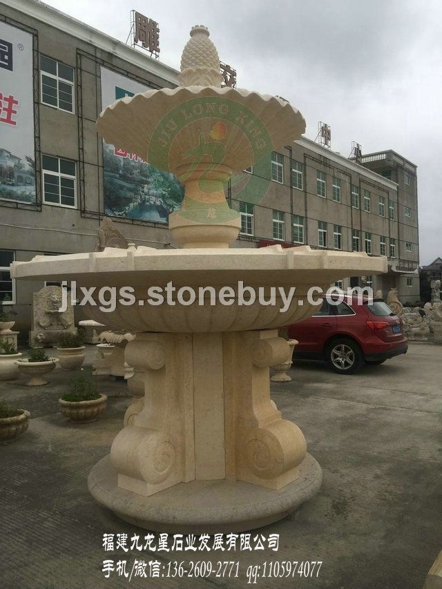 黄锈石水钵现货 石雕水钵 户外景观喷泉