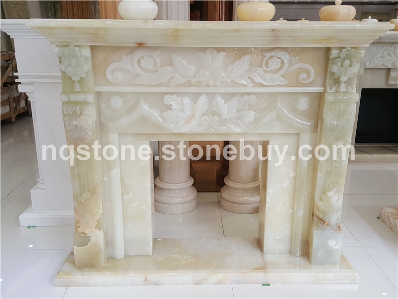 F-290墨西哥进口天然冰玉石壁炉架ONYX FIREPLACE